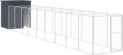 Produktbild von vidaXL Hundehütte mit Auslauf Anthrazit 165x1067x181 cm Stahl Verzinkt