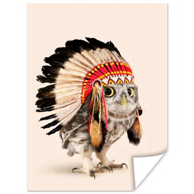 Produktbild von MuchoWow® Poster Tier - Eule - Indianer - Vogel 60x80 cm - Schlafzimmer Dekoration
