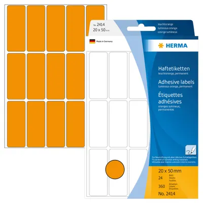 Zdjęcie produktu dla HERMA 2414, Pomarańczowy, Zaokrąglony prostokąt, Celuloza, Papier, 24 ark., 11,1 cm, 17 cm