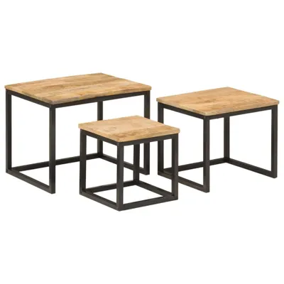 Produktbild von vidaXL Satztische 3 Stk. Massivholz Mango und Eisen