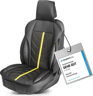 Produktbild von WALSER Sitzauflage Auto Kimi, Sitzschoner Auto schwarz/gelb, Auto Sitzauflagen, Sitzbezug Auto Vordersitze, Sitzkissen Auto, Schonbezug Autositz, Autositzauflage Vordersitze PKW/LKW