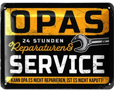 Produktbild von LANOLU Blechschild Opas Service & Reparatur Lustiges Opa Geschenk Werkstatt Garage Schrauber Deko Metallschild 15x20 cm