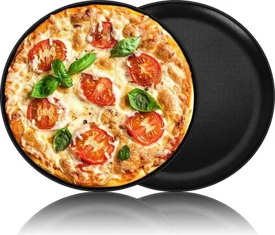 Zdjęcie produktu dla Okrągła blacha do pieczenia pizzy, 30 cm, powłoka nieprzywierająca, stal nierdzewna, 2 sztuki, łatwa w czyszczeniu