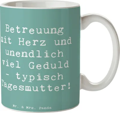 Produktbild von Mr. & Mrs. Panda Tasse Spruch Tagesmutter Liebe - Meeresbrise - Geschenk, Teetasse, Kinder, Beruf, Helden des Alltags, Berufsleben, Keramikbecher, Becher, Berufspassion