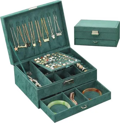 Produktbild von Famanu Schmuckbox mit 2 Ebenen aus Samt - Kompakt und Elegant mit Schloss