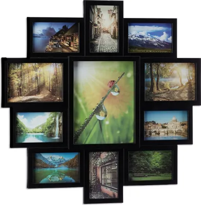 Produktbild von Relaxdays Bilderrahmen Collage, Bildergalerie für 11 Fotos, Fotorahmen zum Aufhängen, für mehrere Fotos, schwarz