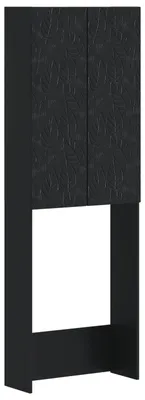 Image de Armoire de salle de bain DELFT, noire, 66 x 25,5 x 190 cm, en panneaux de particules