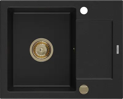 Produktbild von Mexen Enzo Granitspüle mit einem Becken und einer Abtropffläche 576 x 465 mm, Schwarz, Siphon Gold - 6506571005-77-G