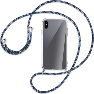 Produktbild von Handykette Backcover-Schutzhülle mit Band (Metall silberfarben) für Apple iPhone XS Max - Blautöne