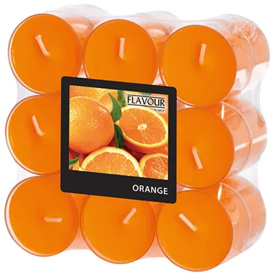 Produktbild von 18 Gala Flavour by GALA Duftlichte Ø 38 mm, 24 mm orange - Orange in Polycarbonathülle 96983 Teelichte Duftkerzen