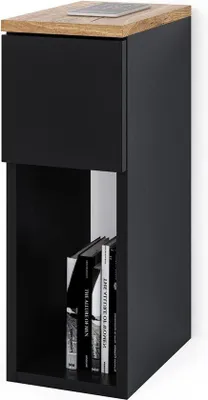 Image de Table d'appoint avec station de recharge - Petite lampe de bureau noire - Dimensions : L 20 x H 55 x P 30 cm