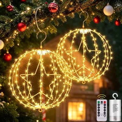 LED-Lichtkugeln 2er-Set, 30 cm, warmweiß, IP65, Timer