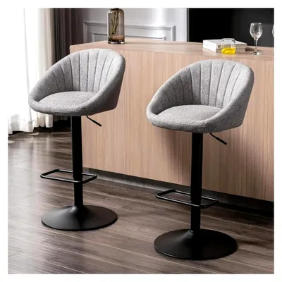Produktbild von Barhocker 2er Set, Gepolsterte Drehhocker, Höhenverstellbare Küchenhocker aus Handtuch-Stoff für Küche und Hausbar, Grau