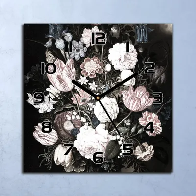Produktbild von Wanduhr Echt-Glas-Küchenuhr Dunkler Blumenstrauß Quarz 30x30 Deko Bilder