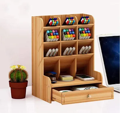 Produktbild von Schreibtisch Organizer aus Holz, Schreibtisch-Aufbewahrungsbox Bš¹ro