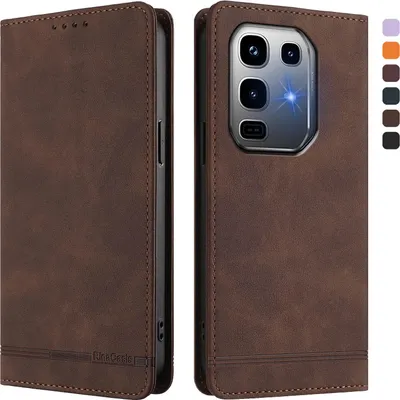 Produktbild von Hülle für Infinix Note 50 Pro+ 5G, Retro Kunstleder Ständer Klapphülle mit Kartenfächer und Magnetische Braun