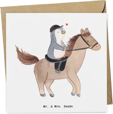 Produktbild von Mr. & Mrs. Panda Grußkarte Pferd Reiten - Weiß - Geschenk, faltkarte, Glückwunschkarte, Reitsport, Reitverein, Klappkarte, anlasskarte, Reitstall, doppelkarte, Pferde