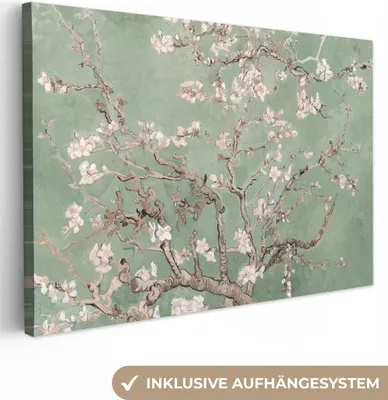 Produktbild von MuchoWow® - Leinwandbilder - Mandelblüte - Kunst - Van Gogh - Grün, Wandbild, Wanddeko Bilder Wohnzimmer, 60x40 cm