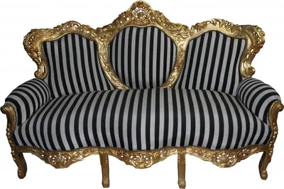 Produktbild von Casa Padrino Barock 3-er Sofa King im Streifen-Design Schwarz/Weiss und Gold, 184 x 81 x 125 cm
