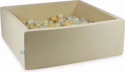 Produktbild von Trockenbecken 110x110x40 beige mit 600 Bällen: transparent, opaleszierend, hellgold, beige