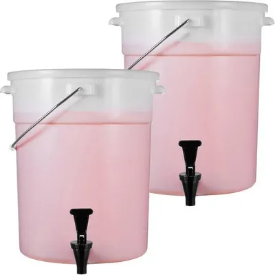 Produktbild von Kunststoff-Getränkedispenser, 5 Liter, 2-Pack, mit Pumpe und Deckel, für Partys, Restaurants, Hotels