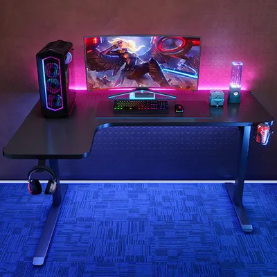 Produktbild von Eckschreibtisch Gaming Tisch L-Form RGB LED Computertisch PC Tisch Gamer Desk Büro Home Office modern stabil Schwarz 160*74cm L【DC-H56-160】