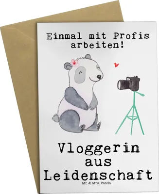 Produktbild von Mr. & Mrs. Panda Grußkarte Vloggerin Leidenschaft - Weiß - Geschenk, einladungskarten, osterkarten, osterkarte, Klappkarte, weihnachtskarten
