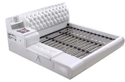 Obrázek produktu pro Multifunkční postel, moderní styl, béžová barva, dřevěný rám, pohodlná