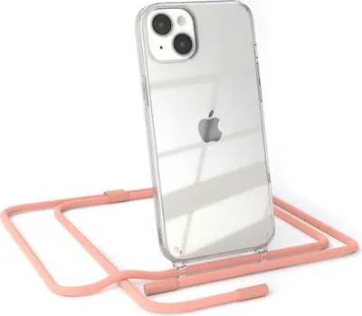 Produktbild von EAZY CASE Handykette für Apple iPhone 14 Plus, Clear Case aus Silikon, mit Umhängeband, abnehmbare Endstücke, Handyband in Rosa