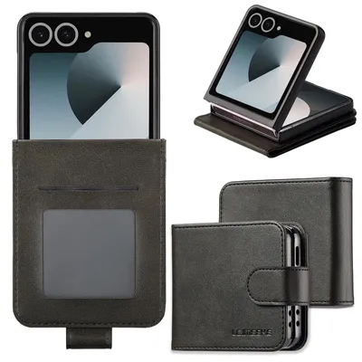 Produktbild von Für Samsung Galaxy Z Flip7 LC.IMEEKE Kunstleder Premium Kartenfach Hülle Schwarz