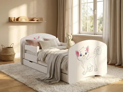 Produktbild von Happy Babies Kinderbett - Mit Matratze & Schublade und Rausfallschutz, 70x140, Mädchen Kinderbetten & Jugendbett Jungen Kids Bed