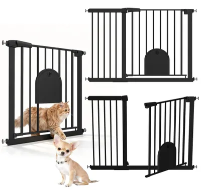 Image de Barrière de sécurité pour escaliers ROSEJANE, sans perçage, avec passage pour chats, 105–115 cm, noire