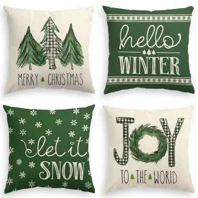 Produktbild von Weihnachtskissenbezug 4er Set - 45x45 cm - Dekokissen Leinenoptik - Tannenbaum