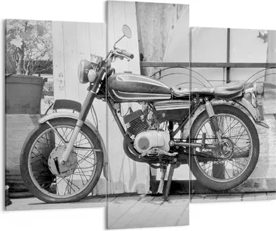 Produktbild von Bild auf Leinwand - Leinwandbild - 3 Teile - Alt Motorrad Schwarz und Weiß - 130x100cm - Wand Bild - Wanddeko - Wandbilder - Leinwanddruck - Bilder - Wanddekoration - Leinwand bilder - CB130x100-4487