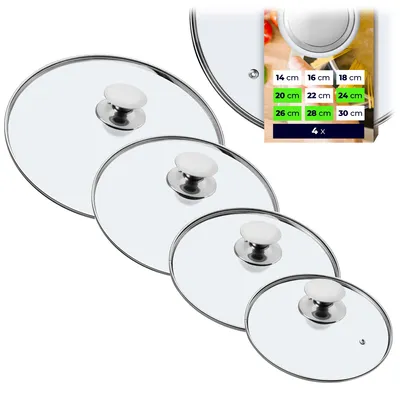 Image de KADAX Couvercle de casserole "Salerno", set de couvercles en verre résistant à la chaleur avec poignée, trois tailles (20+24+26+28 cm)