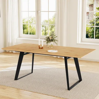 Immagine prodotto di Tavolo da pranzo allungabile, dimensioni 130-170 cm, con 4-6 sedie, finitura effetto legno MDF, struttura in metallo nero
