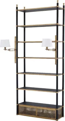 Produktbild von Casa Padrino Luxus Regalschrank mit 2 schwenkbaren Leuchten Vintage Messing / Schwarz 105 x 44 x H. 250 cm - Bücherschrank - Wohnzimmerschrank - Büroschrank - Luxus Möbel