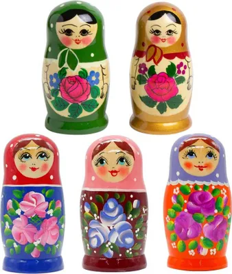 Produktbild von Rossijanotschka Matrjoschka Matröschka Matroschka Babuschka 11cm Höhe - 5 Holz-Puppen - verschiedene Motive - Holzpuppe Матрёшка Matruschka
