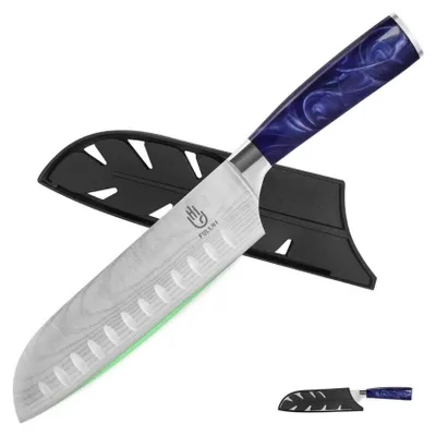 Immagine prodotto di Coltello Santoku Fullhi, 18 cm, coltello da cucina, acciaio inossidabile, con manico in resina viola