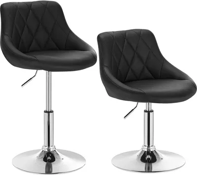 Produktbild von WOLTU 2er-Set Barhocker Tresenhocker Barsessel mit Rückenlehne aus Kunstleder Metall höhenverstellbar, Schwarz