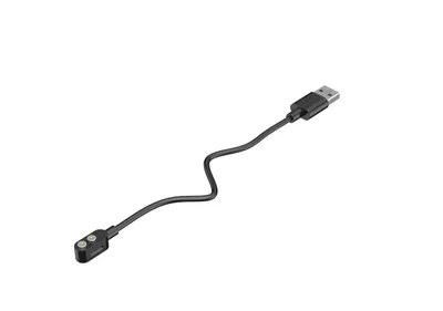 A black magnetic charging cable with a USB-A connector on a white background.