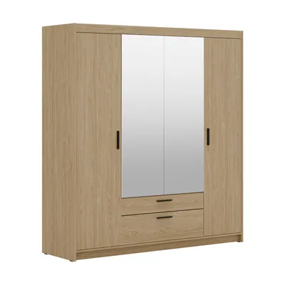 Produktbild von AX LIVING Geölte Eiche Kleiderschrank mit Spiegel Storicos 4T 176,3cm breit