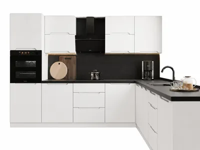 Produktbild von Winkelküche – Eckküchen-Set – Küchenzeile L-Form – Komplettküche – Zivora – KS33-G300x290 cm – Weiß Matt, KI-generiertes Bild