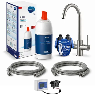 Produktbild von VANTO INOX 3-Wege-Wasserhahn C-Auslauf – Set mit BRITA P1000 & Digiflow-Zähler
