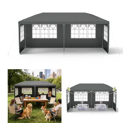 Produktbild von XMTECH Garten Pavillon Gartenzelt 3x6m Wasserdichter Garten Pavillon mit Abnehmbaren Seitenwänden und Fenster Partyzelt Bierzelt UV-Schutz (Anthrazit)