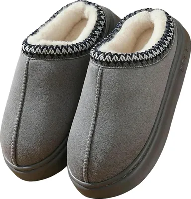 Produktbild von ASKSA Winter Hausschuhe Bequeme Hausschuhe fuer Damen Pluesch Warme Freizeitschuhe Rutschfeste Indoor Uni Schuhe,Grau,Groesse: 44-45