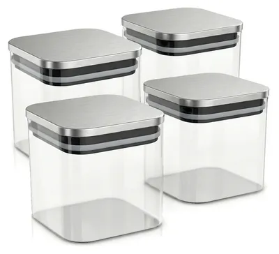 Immagine prodotto di Barattoli di vetro Arendo, set di contenitori in vetro 4x 0,8 L in vetro borosilicato con coperchio in acciaio inossidabile, angolari, ermetici, set da 4, resistenti al calore, ecologici, durevoli, adatti al microonde