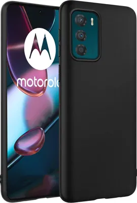A black phone case is shown next to a Motorola smartphone.