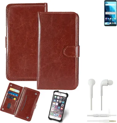 Produktbild von K-S-Trade 360° Hülle kompatibel mit Cubot Note 9 inkl. Headphones braun Kunstleder Case BookCase WalletCase Kunstlederederhülle Handyhülle,