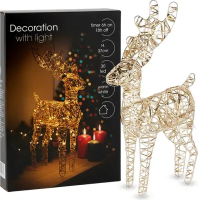 Produktbild von Leuchtende goldene Rentier-Weihnachtsfigur mit 30 LEDs, 37 cm